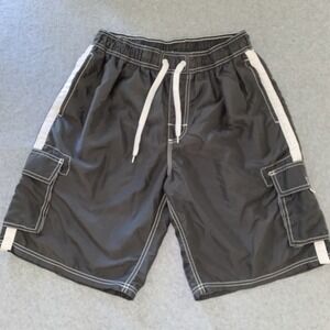 Kanu Swim Trunks Men's Small Gray White Cargo Board Shorts Mesh Lined Beach Surf